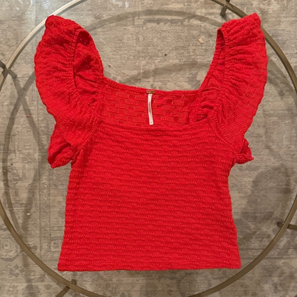 Free People Red Ruffled Top - Picture 2 of 4